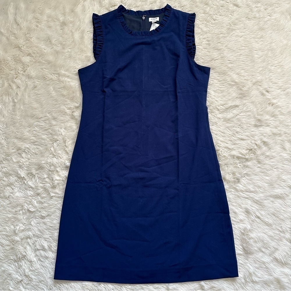 J. Crew Factory Dress Ruffleneck Suit Above Knee Antique Navy Blue 10 NWT New - Picture 3 of 12
